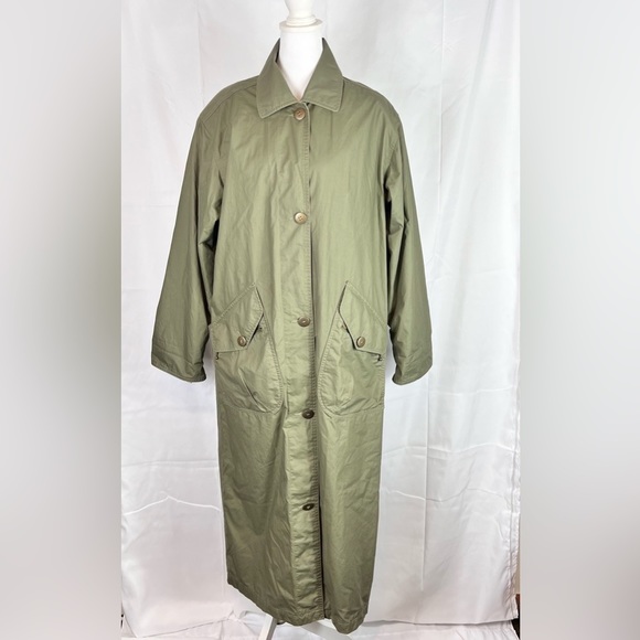 Vintage Eddie Bauer Military Olive Green Long Coat, Button Front, front pocket - Picture 1 of 5